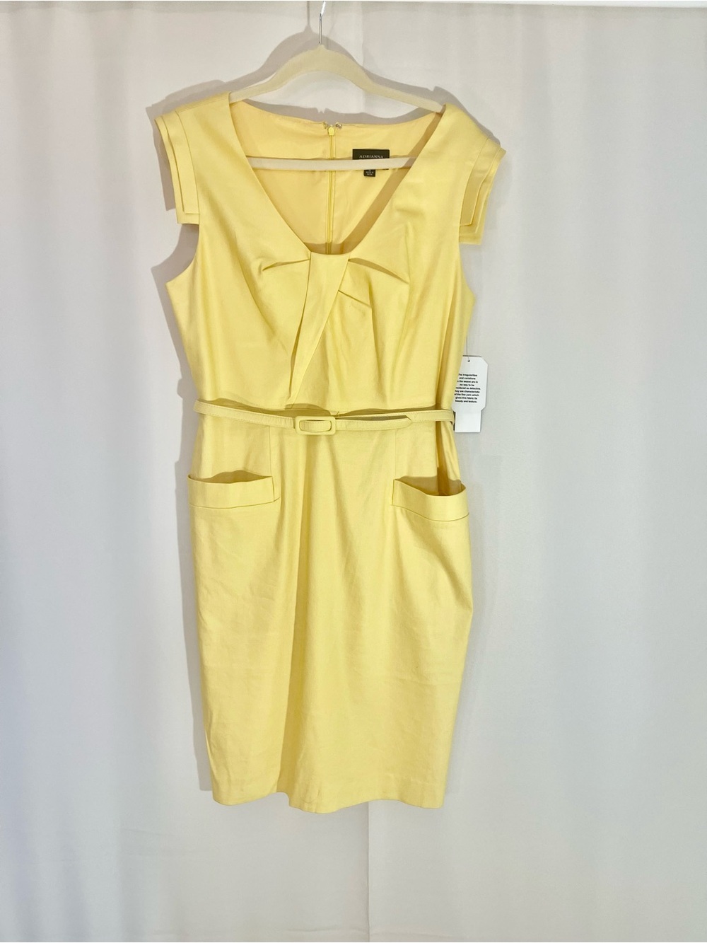 Adrianna Papell Elegant Yellow Sleeveless Sheath Belted Women’s Dress size 14